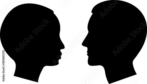 Female and male head silhouette. Man and Woman Profile Face Silhouette. Male and female head illustration.