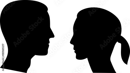 Female and male head silhouette. Man and Woman Profile Face Silhouette. Male and female head illustration.