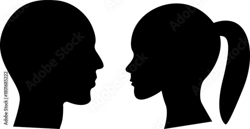 Female and male head silhouette. Man and Woman Profile Face Silhouette. Male and female head illustration.