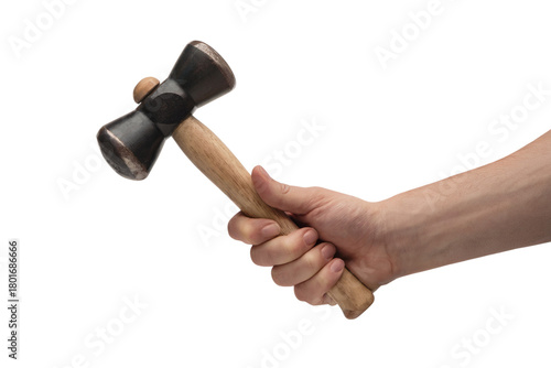 hand holding a carpenter's hammer . Isolated on transparent background, png
