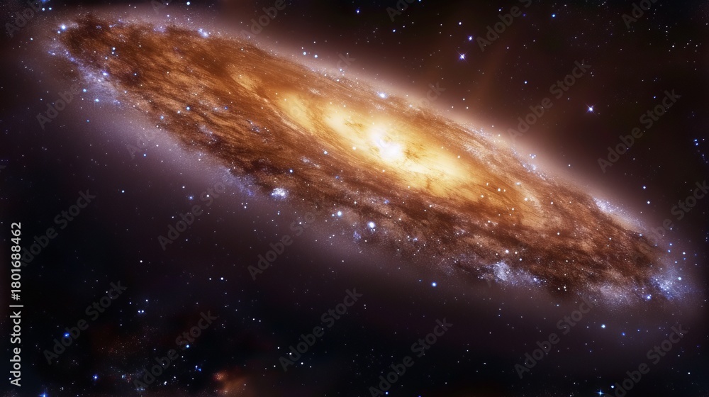 Fototapeta premium A detailed illustration of a spiral galaxy in outer space. Glowing cosmic dust and stars against a dark starfield background. Universe and astronomy concept