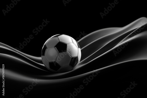 Soccer Ball Resting on Smooth Draped Fabric in a Dramatic Light Setting
