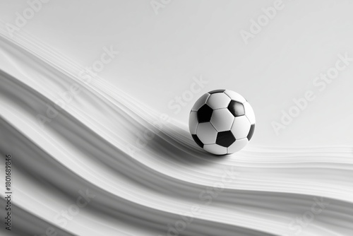Soccer Ball Rolling on Smooth Surface With Flowing White Lines in the Background