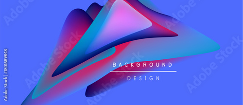 Abstract fluid shapes overlap, creating vibrant blue, purple gradients. Text reads background design below central form. Modern, dynamic composition.