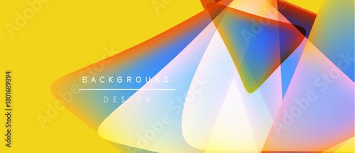Abstract vibrant design. Overlapping colorful shapes create dynamic visual effect. Yellow background enhances bright hues. Modern, artistic presentation.