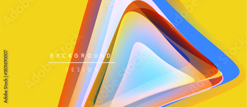 Abstract geometric shapes overlap, creating vibrant layers. Yellow backdrop emphasizes colorful design elements. Modern aesthetic.