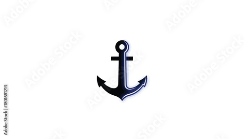 Simple black anchor icon flat glyph design isolated on white background for marine and nautical themes