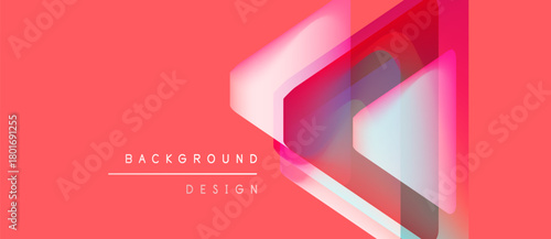 Abstract geometric design. Overlapping shapes create vibrant color gradients. Coral background provides strong contrast. Modern, minimalist aesthetic.