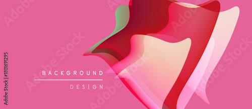 Abstract pink background features overlapping translucent shapes. Gradient colors create dynamic visual effect. Modern design element.