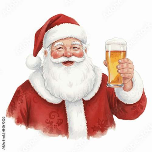 Jolly Santa Drinks Santa with Beer isolated watercolor vector illustration svg