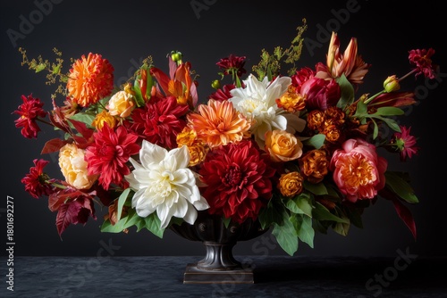 Vibrant Bouquet of Mixed Flowers Showcasing Bright Colors and Varied Shapes A...
