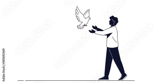 Silhouette of a person releasing a dove into the sky symbolizing freedom hope and new beginnings