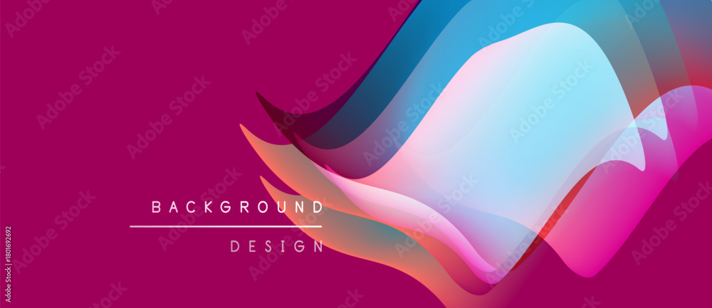 Fototapeta premium Abstract flowing shapes, vibrant colors, pink background. Modern design elements create dynamic visual impact. Smooth gradients present fluid motion.
