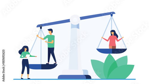 Illustrative concept of an individual striving to maintain equilibrium between professional responsibilities and personal well being depicted on a large scale