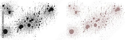 Grunge ink splatter texture set with high-contrast spray effects, abstract burst stains, messy droplets for graphic design, digital artwork backgrounds