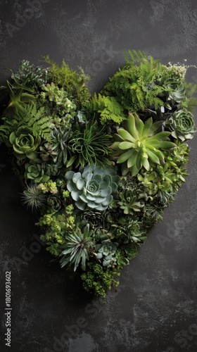 Heart-shaped Wall Garden Filled With Various Green Plants and Succulents