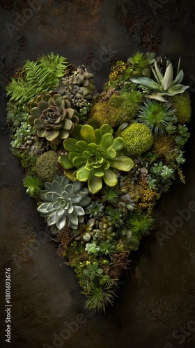 Heart-shaped Wall Garden Filled With Various Green Plants and Succulents
