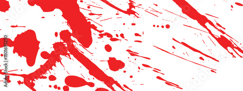 Red splatter streak background illustration with scattered paint drops, bold liquid strokes, messy abstract stains for graphic design and creative artwork projects