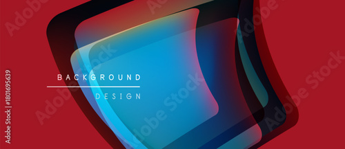 Abstract layers create dynamic visual effect. Red background contrasts blue center, forming modern design element. Smooth gradients enhance depth.