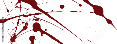 Red splatter streak background illustration with scattered paint drops, bold liquid strokes, messy abstract stains for graphic design and creative artwork projects