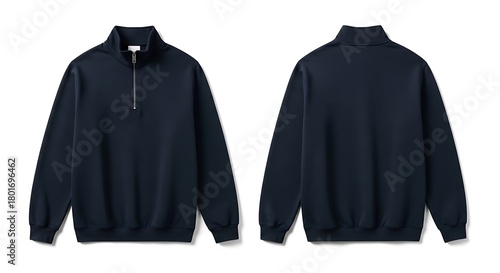 Flat lay mockup of a navy blue color of Quarter Zip Sweatshirt