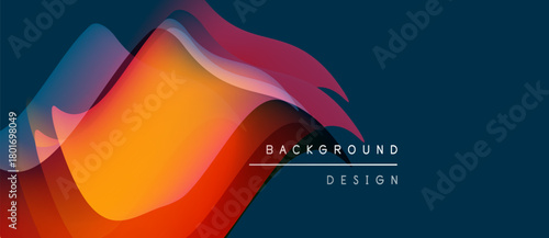 Abstract colorful waves form dynamic background. Gradient shades blend, creating modern design element. Text reads background design.