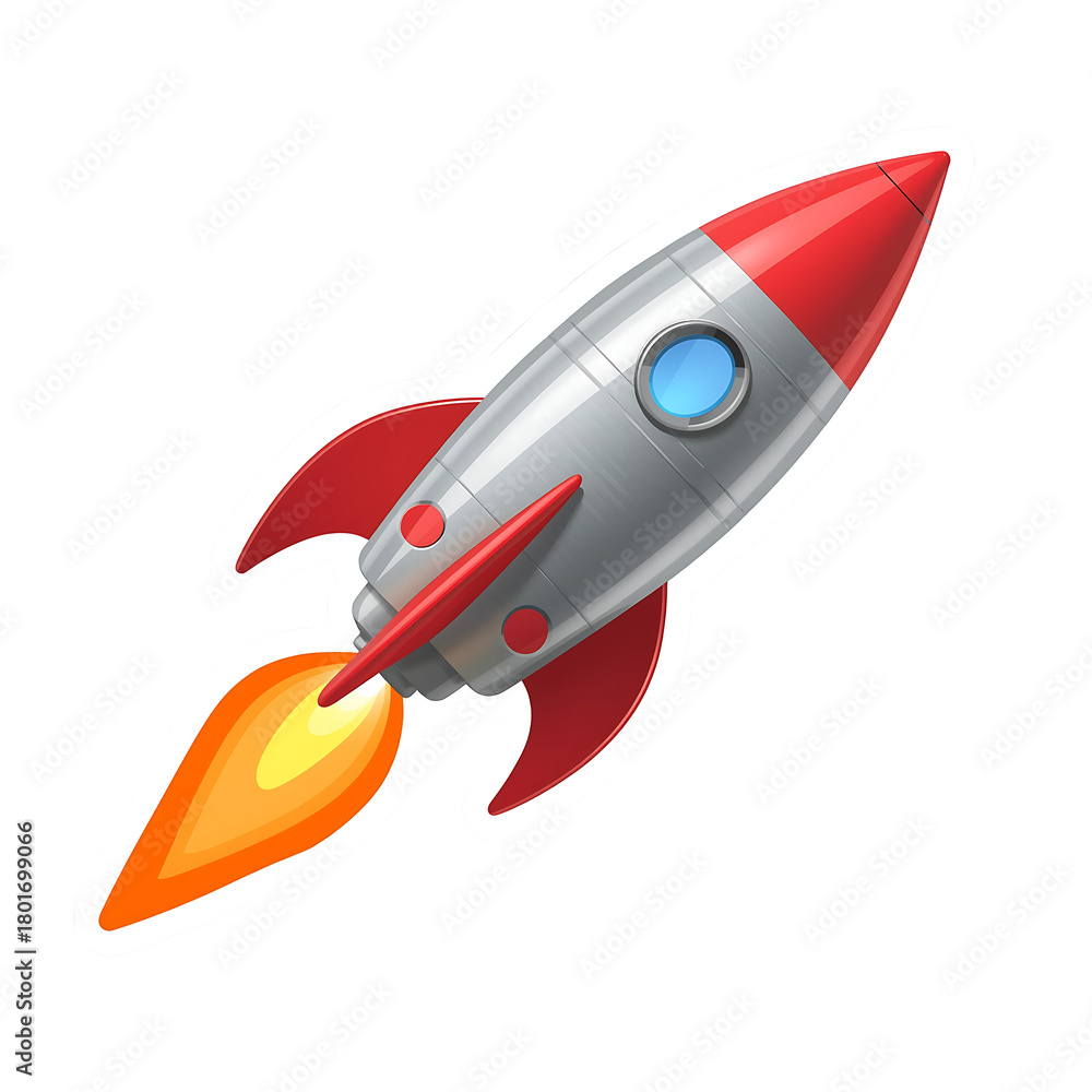 Fototapeta premium Rocket ship launch vector illustration, space travel, startup concept design art on transparent background
