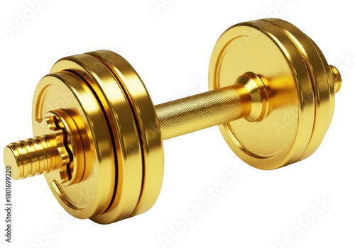 Golden dumbbell isolated on transparent background for fitness and weightlifting inspiration