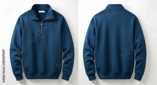 Flat lay mockup of a ocean blue color of Quarter Zip Sweatshirt