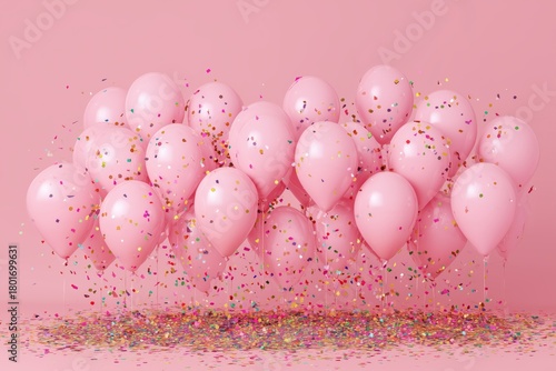 Festive Pink Balloons With Confetti Create a Cheerful Atmosphere for Celebrat...