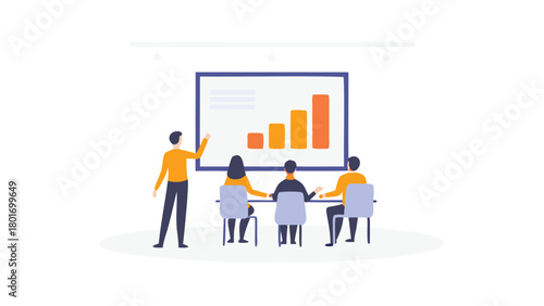 Diverse team collaborating and analyzing data on a large colorful digital screen symbolizing teamwork innovation and technology in a modern office setting