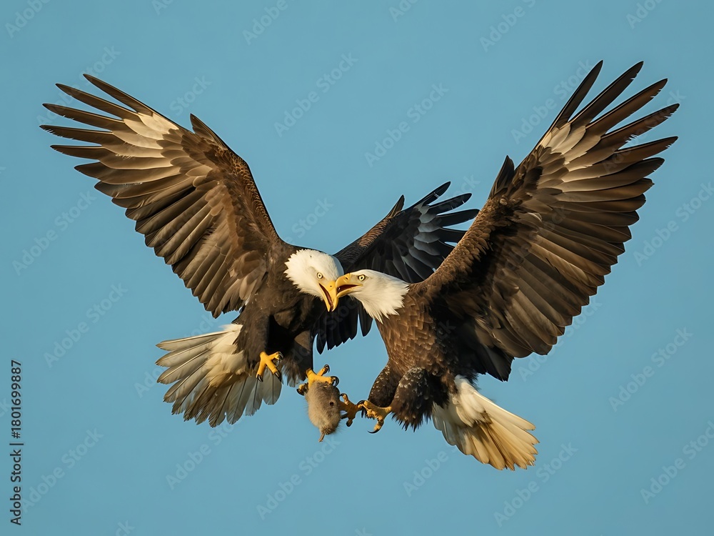Obraz premium Eagles Fighting Over a Mouse in Mid-Air
