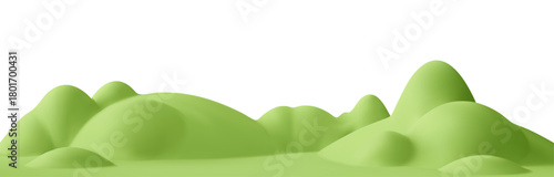 3d green hills on abstract cartoon background. 3d spring landscape green mountain, field, meadow, tree. Park scene. Nature podium isolated. Childish cartoon vector illustration