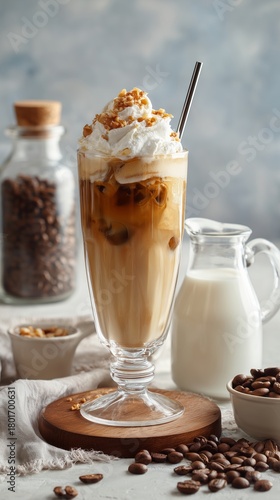 Refreshing Iced Coffee Treat With Whipped Cream and Caramel on a Sunny Afternoon