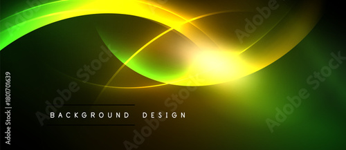 Bright abstract lines create dynamic energy. Green, yellow hues blend, forming modern background design. Smooth curves suggest movement.