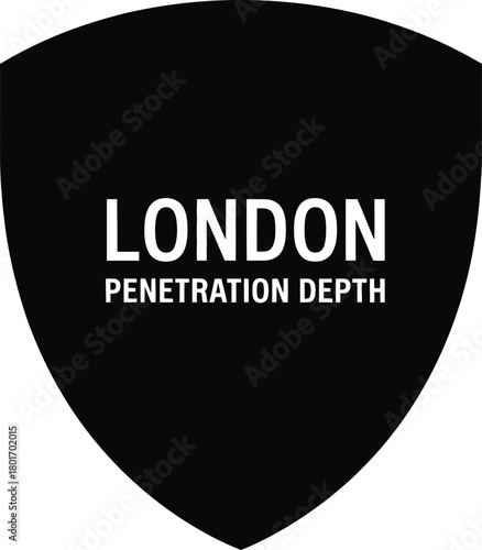 London penetration depth text on a minimalist black shield emblem, symbolizing advanced cybersecurity services, network vulnerability testing, and data protection.