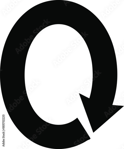 Circular black arrow icon illustrating refresh, reload, update, or cycle actions, representing continuous process, repetition, renewal, and sustainability concept.