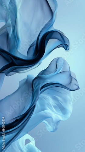 Beautiful Blue Wave-Like Fabric Flowing Gracefully in Soft Light