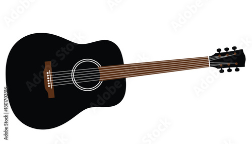 Acoustic guitar illustration black color isolated on white background for music-related designs