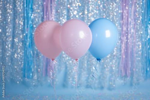 Balloons in Soft Colors With Shimmering Backdrop for a Party Celebration at a...