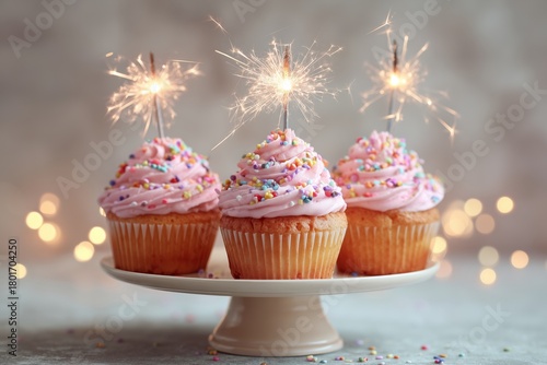 Colorful Cupcakes With Sparkler Candles for a Festive Celebration at a Party