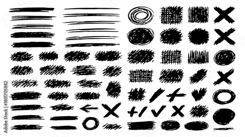 Hand Drawn Brush Strokes Set – Grunge Marker Lines and Highlight Elements
