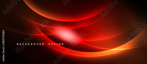 Abstract red design features flowing curves, bright center glow. Dark background enhances dynamic visual effect, modern aesthetic.