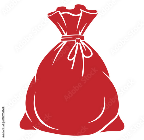 Red silhouette of a tied sack illustrating concepts of gifts presents and surprise elements