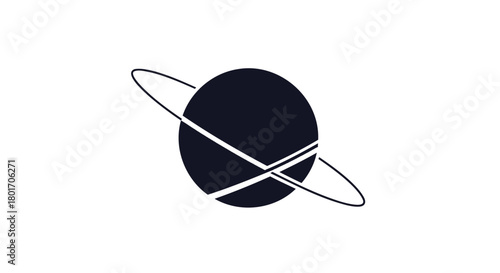 Abstract dark oval shape with intersecting orbiting lines representing atomic structure or cosmic movement