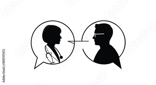 Two silhouetted figures in speech bubbles communicating with each other through dialogue and conversation