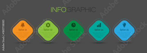 Five step vector template business and marketing infographics. Layout for presentation slides