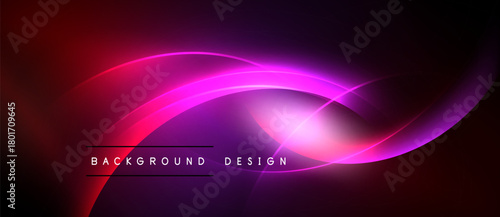 Vibrant abstract background. Smooth curves, glowing lines create dynamic visual effect. Dark shades transition into bright pinks, purples.