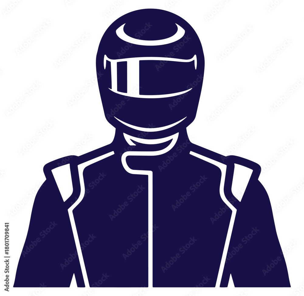Obraz premium Vector illustration of a racing driver wearing helmet and racing suit on a white background