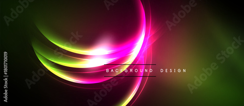 Bright abstract lines create dynamic, colorful glow. Dark background emphasizes vibrant curves, modern design element.
